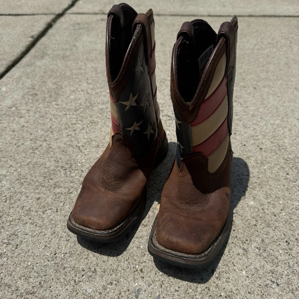 Durango Boots Boys Kids Sz 13 M Brown Western American Flag Patriotic Union USA